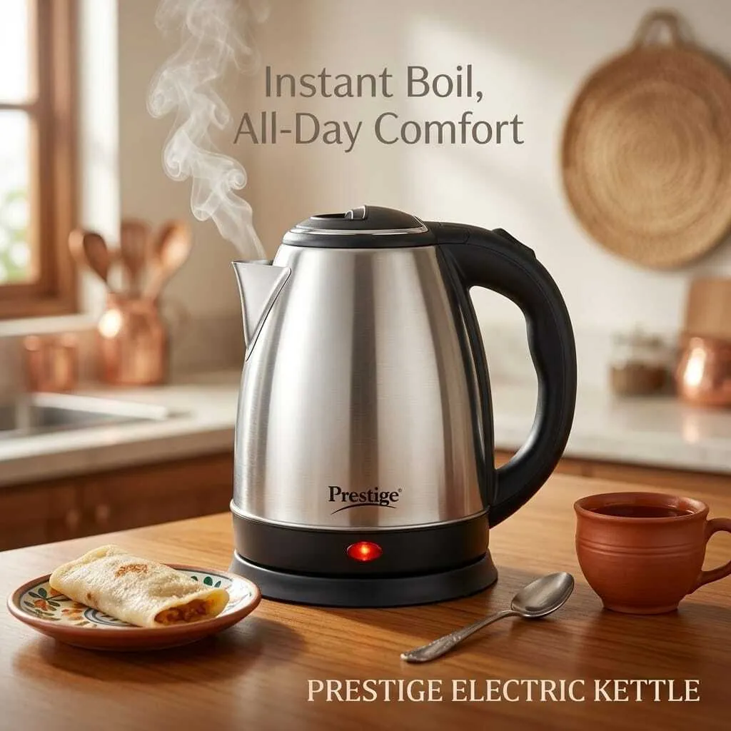 Prestige Electric Kettle - Best Stainless Steel Kettle for Daily Use & Fast Boiling Electric Tea & Coffee Maker with Auto Shut-Off Protection for Home & Office